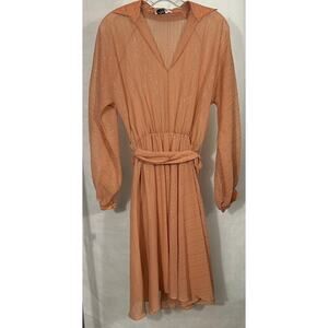 Vintage Oggee by Rizkallah Peach Glitter Sheer Belted Dress Sz S 41” Length
